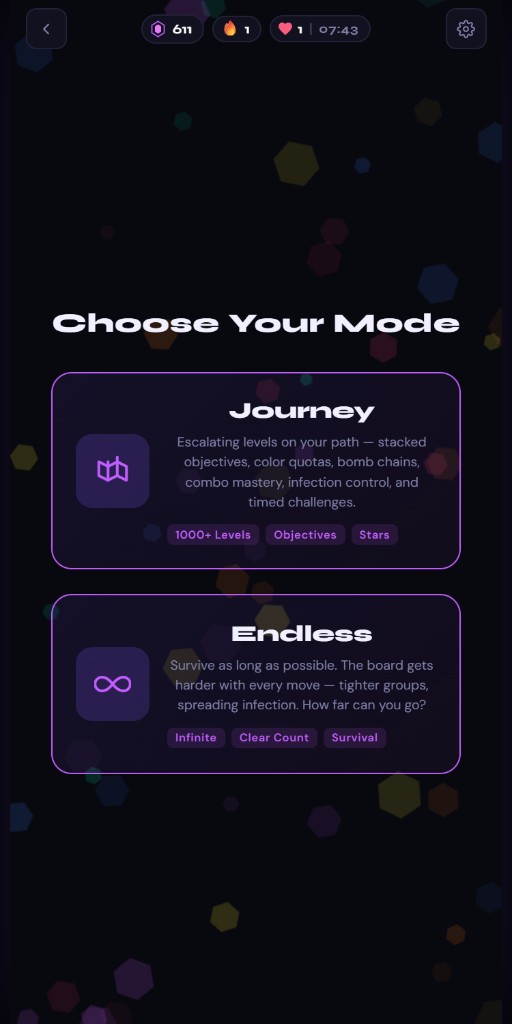 Choose Your Mode screen with Journey and Endless cards