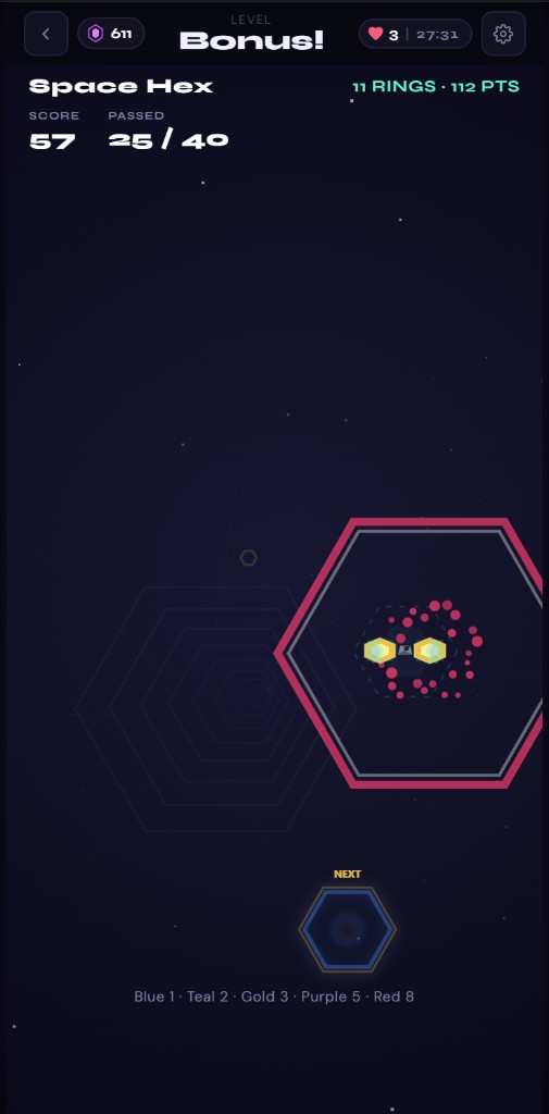 Space Hex bonus level with glowing hex targets